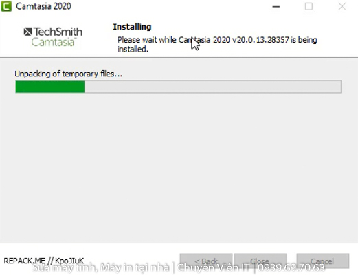 Đợi phần mềm Camtasia 2020 Full Crack cài đặt hoàn tất