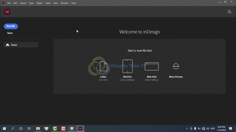 Giao diện phần mềm Adobe Indesign 2022