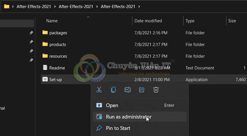 Chạy File Setup After Effects 2021