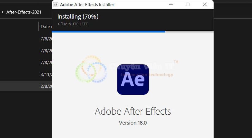 Đợi cài đặt After Effects 2021