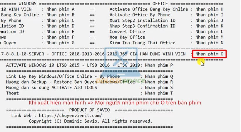 Nhấn phím chữ O