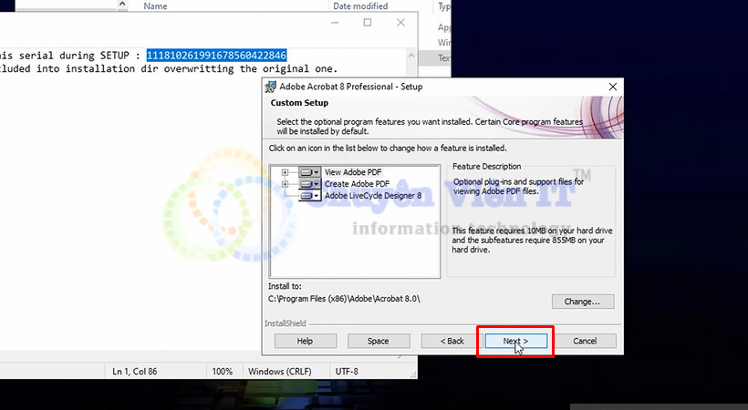 Tiến hành chọn Next. Adobe Acrobat 8.