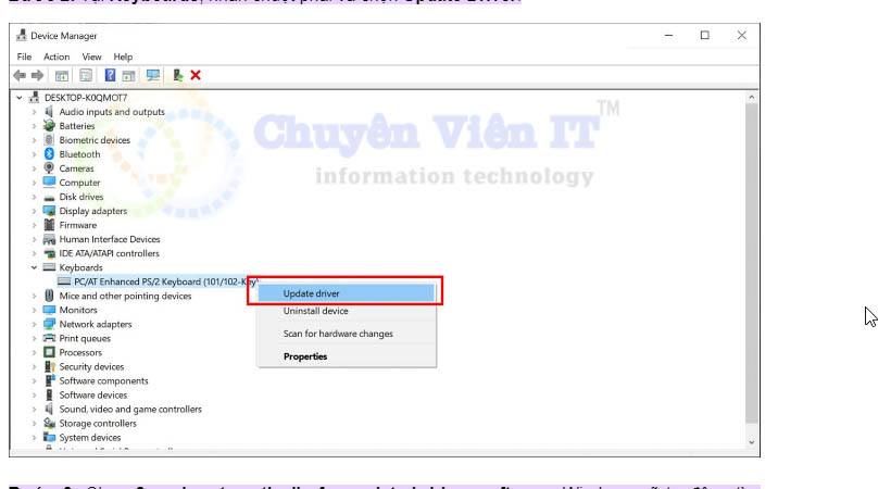 Chọn “Update driver”