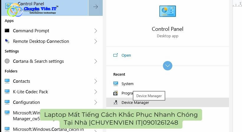 Control Panel > chọn tiếp Device Manager