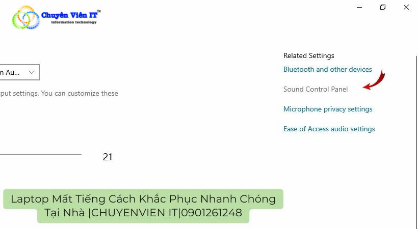 click vào dòng text Sound Control Panel