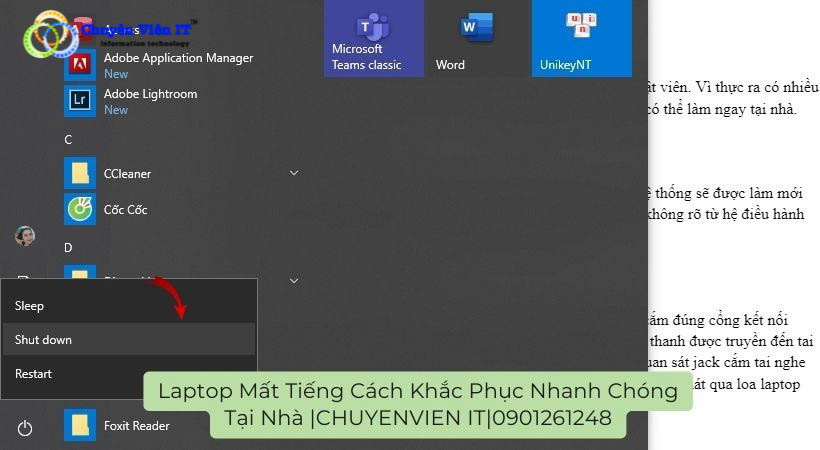 Tắt máy đi bật lại nếu Laptop mất tiếng