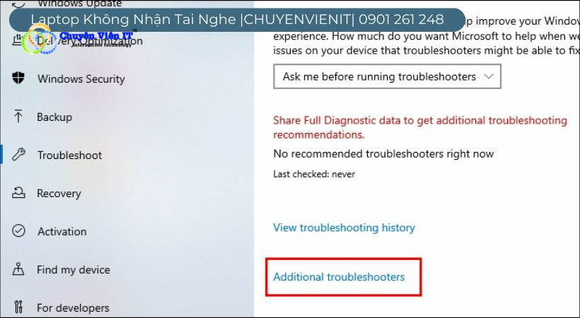 Bạn nhấn vào mục Additional troubleshooters.
