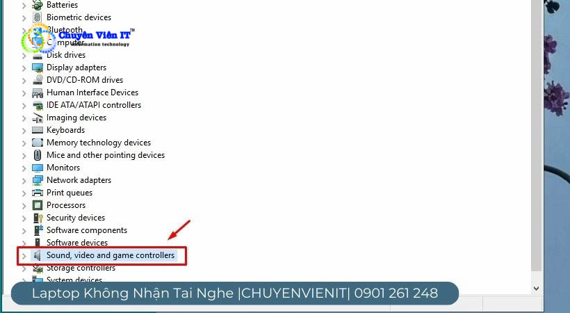 Ở mục Device Manager, nhấn đúp chuột vào mục Sound, video and game controllers.