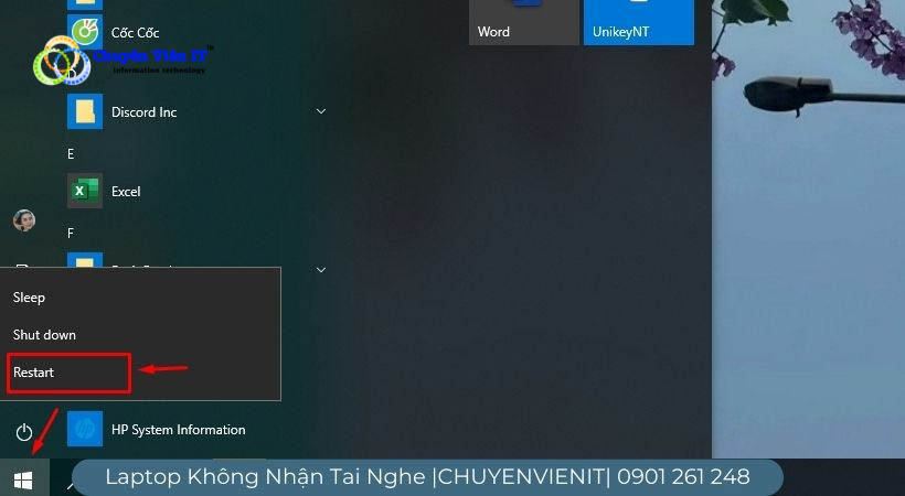 Khởi động lại laptop Laptop không nhận tai nghe