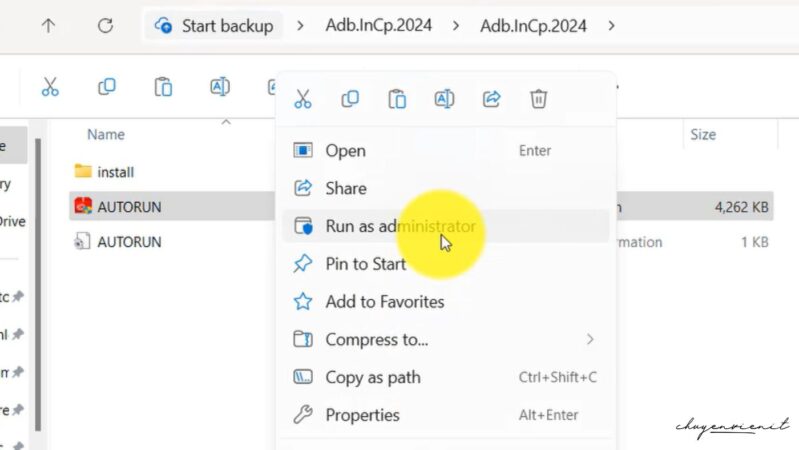 Chạy file Autorun dưới quyền admin